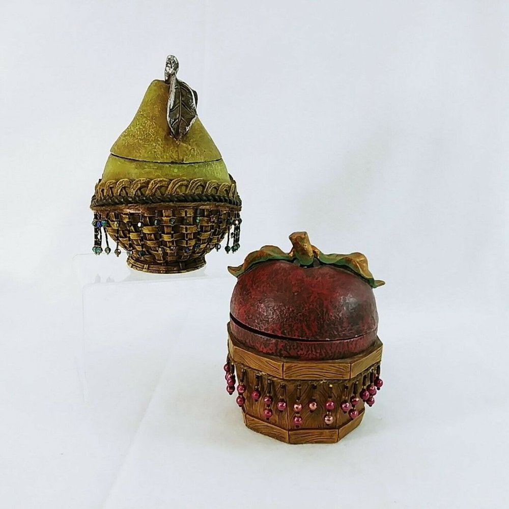 Storage Box Caddy with Lids Apple Pear Beaded Decorative Resin